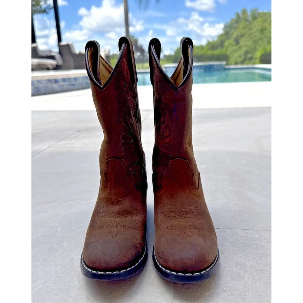 Masterson Boot Co Brown Real Leather Western Cowboy Boots Kids Size 13M RB2000C